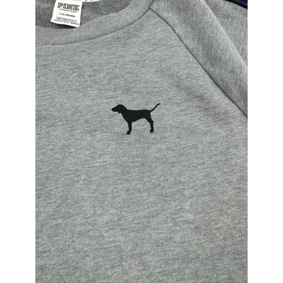 Victorias Secret Pink Grey Crewneck Sweatshirt With Dog Logo & Shoulder Stripe D - Picture 5 of 9